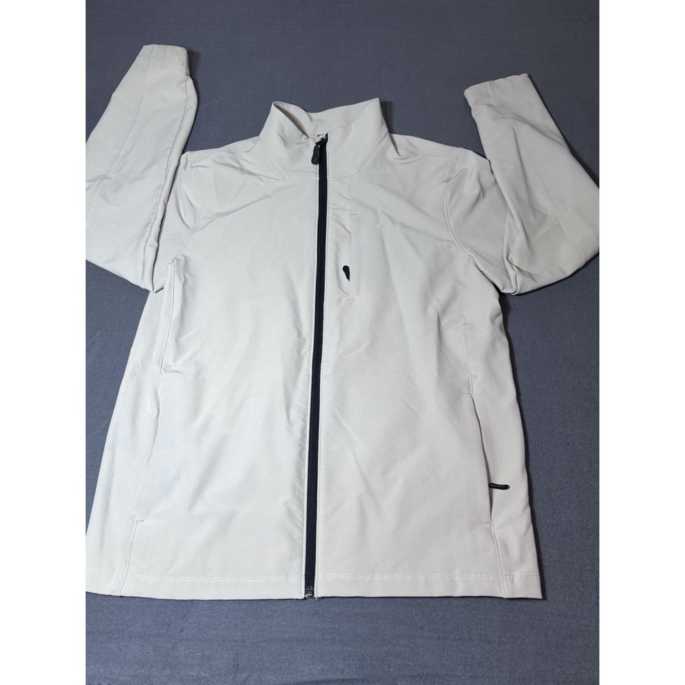 32 Degrees Heat Jacket Mens Medium Beige Polyester Athletic Full Zip Spots Flaw